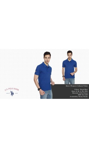 U.S. POLO Men's /Women 's Collared Royal BLUE T-Shirt